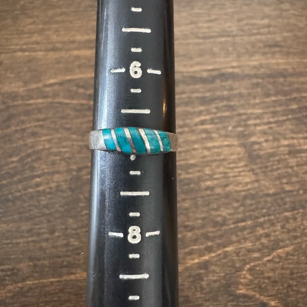 Silver and Blue Inlay Ring - Picture 4 of 4